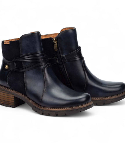 Pikolinos Women's Blue Leather Zipped Heel Ankle Boots - San Sebastia