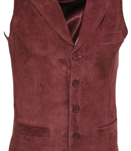 Mens Classic Smooth Goat Suede Leather Waistcoat-Exeter - Burgundy