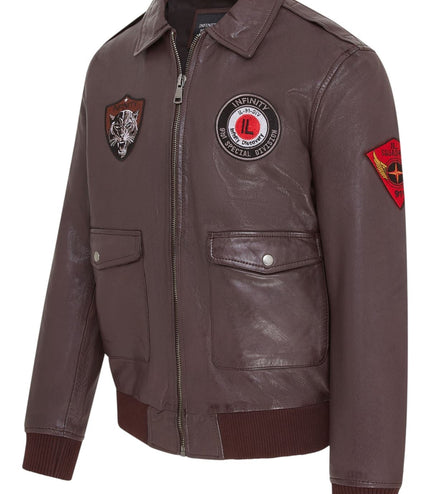 Men's Brown Leather Bomber G-1 Aviator Collar Jacket  - Maverick