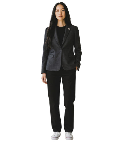 Women's Black Wool Tweed Herringbone Check Blazer - WS-1