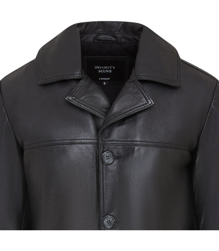 Men's 4 Button Italian Leather Blazer Jacket - Loxton - Black