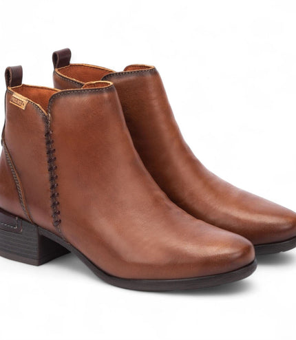 Pikolinos Women's Cuero Brown Leather Zip Heel Ankle Boots - Malaga