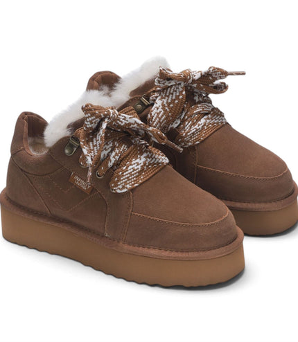 Women’s Chestnut Brown Genuine Sheepskin Fur-Lined Winter Wedge Trainers - Moonstone