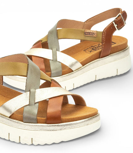 Pikolinos Women's Brown Leather Extra-Light Summer Wedge Sandals - Palma