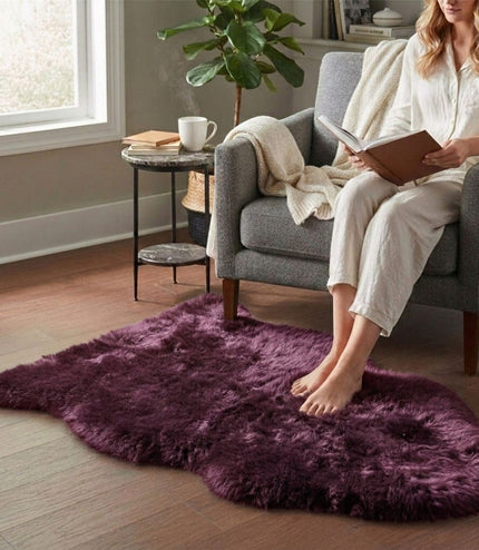 Genuine Burgundy Sheepskin Natural Silky Soft Fluffy Real Wool Rug