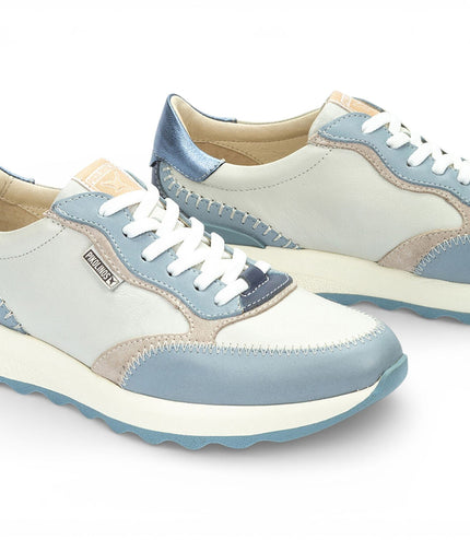 Pikolinos Women's Denim Blue Leather Lace Up Sneaker Trainers Shoes - Arrecife