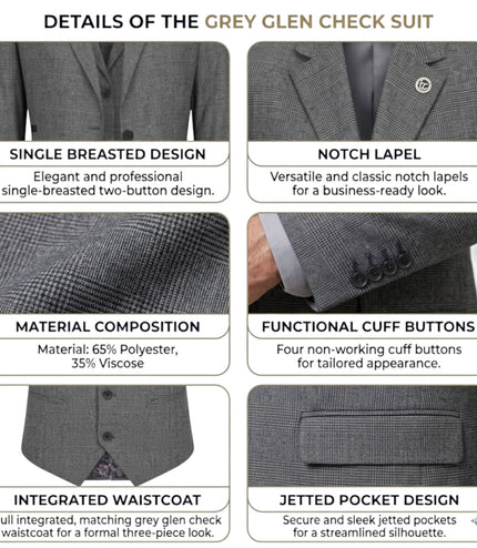 Women's Grey Three Piece Check Tailored Suit - TPW-51
