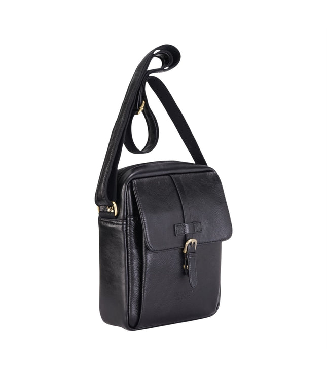 Genuine Leather Black Vintage Crossbody Messenger Travel Bag - Ashby