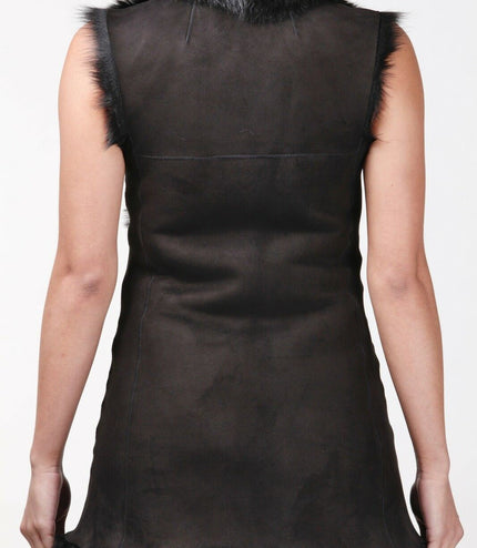 Women's Toscana Sheepskin Long Gilet-Sorocaba - Black