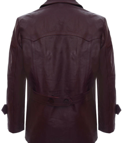 Mens Cowhide Leather Peacoat-Krakaw - Burgundy