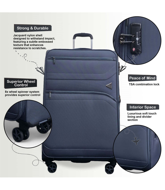 Corby Set of 3 Soft Shell Suitcase in Grey