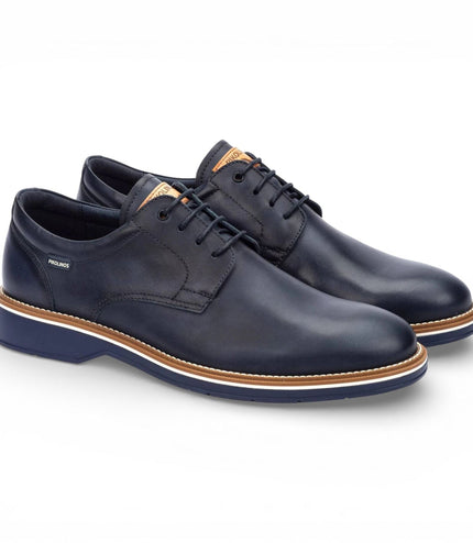 Pikolinos Men's Blue Leather Lace-Up Derby Comfort Shoes - Claret