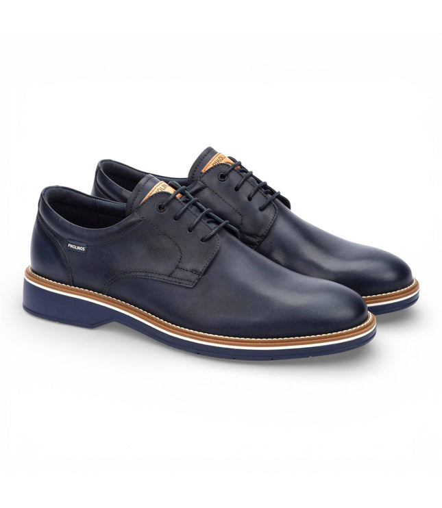 Pikolinos Men's Blue Leather Lace-Up Derby Comfort Shoes - Claret