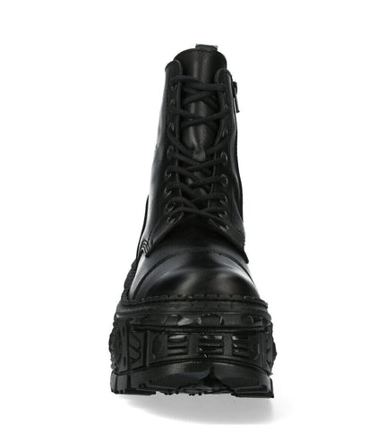 New Rock Black Goth Leather Boots-WALL083C-S5