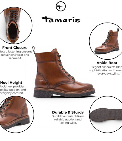 Tamaris Women's Brown Leather Lace-Up Combat Boots - 25224-47