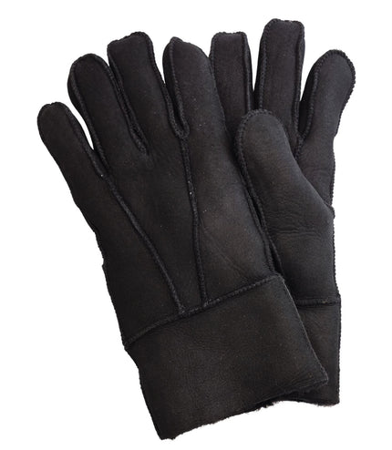 Infinity Leather Unisex Black Sheepskin Suede Gloves with Roll Up/Down Cuff