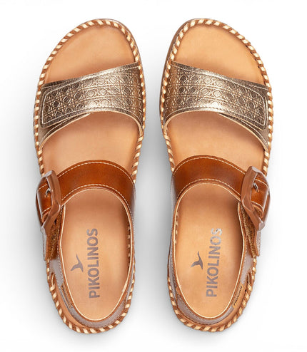 Pikolinos Women's Brown Leather Lightweight Summer Wedge Sandals - Cadaques