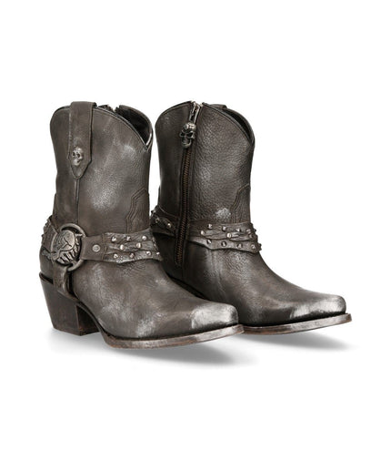 New Rock Black Leather Pointed Cowboy Boots - WSTM005-S1