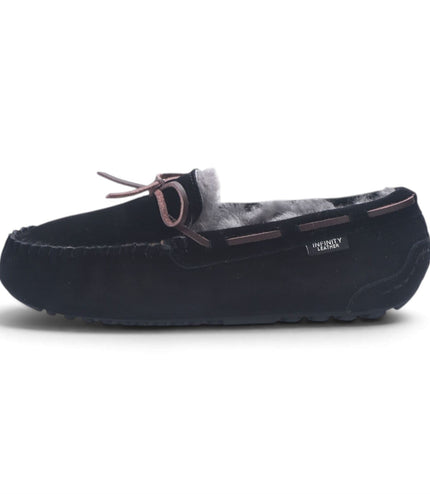 Women's Black Genuine Sheepskin Moccasin Winter Slippers - Aspen