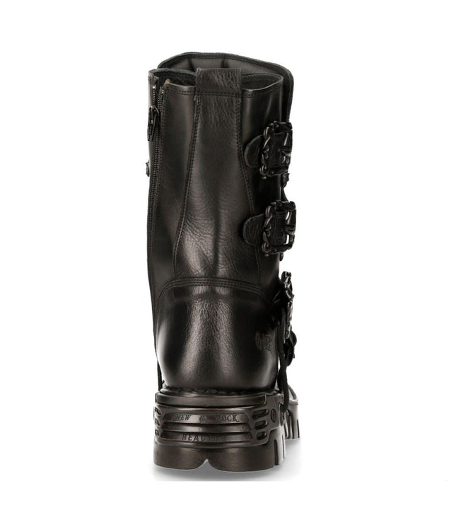 New Rock Black Leather Mid-Calf Boots-391 - S18