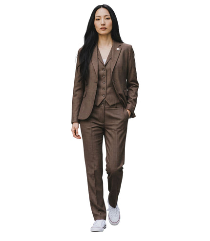 Women's Brown Three Piece Check Tailored Tweed Suit - TPW50