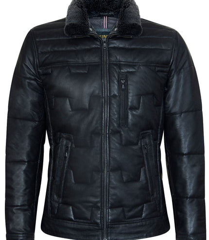 Men's Leather Quilted Biker Jacket - Guayaquil - Black