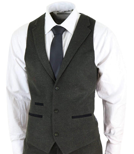 Mens 3 Piece Olive Green Wool Tweed Vintage Retro Suit