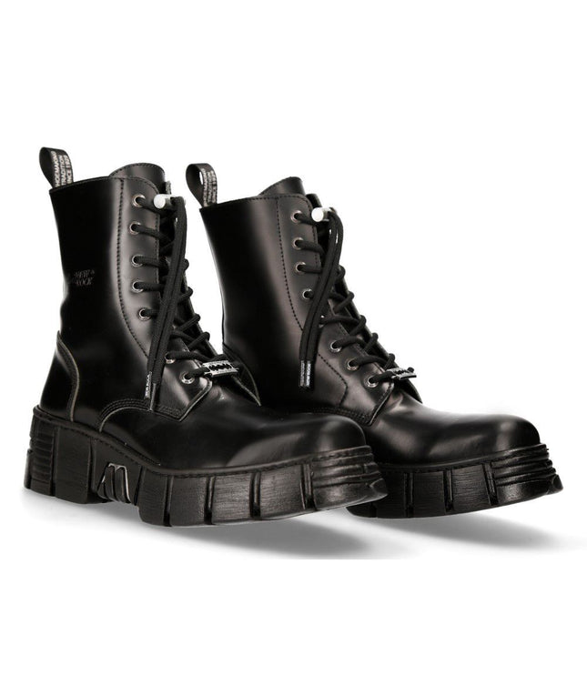 New Rock Boots Leather Ankle Tower Biker Boots-M-Wall026N-C5