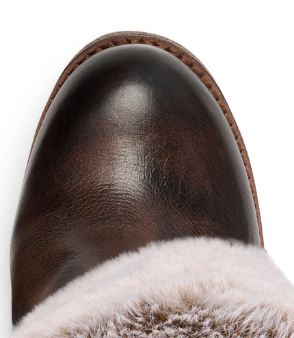 Windsorsmith Womens Mid Calf Brown Leather High Heel Fur Boots - Lovestruck