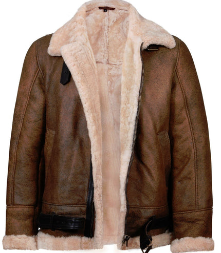 Mens Vintage Brown Sheepskin Aviator Jacket- KANSAS