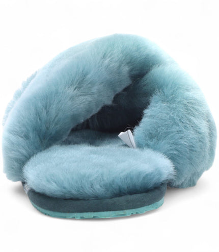 Women's Sheepskin Slippers Teal Warm Winter Fur Crossover - Snowbelle
