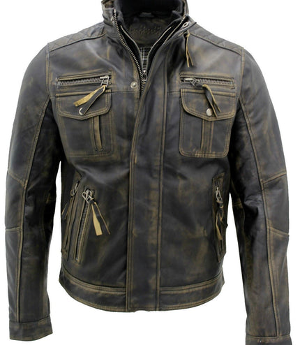 Men's Leather Retro Biker Jacket-Toronto - Black