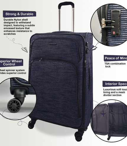 Ashbourne Large Soft Shell Suitcase in Lines