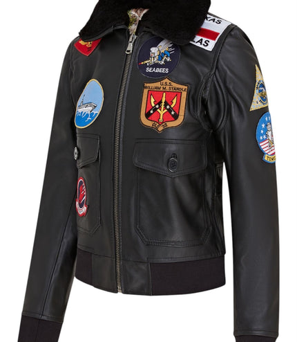 Women's A2 Top Gun Leather Bomber Jacket-Sunbury - Black