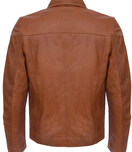 Mens Smart Classic Harrington Leather Jacket-New York - Tan