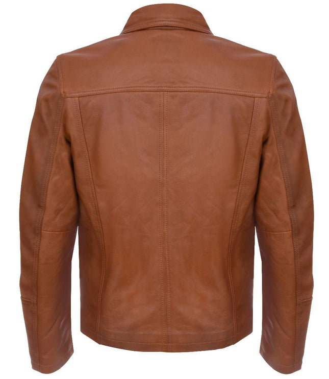 Mens Smart Classic Harrington Leather Jacket-New York - Tan
