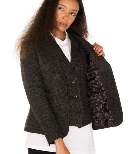 Womens Tweed 1920s Herringbone Charcoal Blazer
