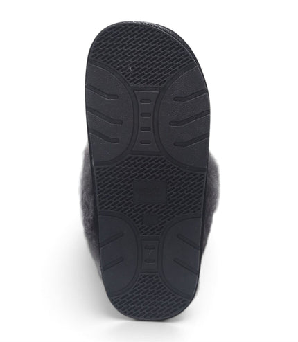 Women's Genuine Sheepskin Black Suede Mule Winter Slippers - Luna