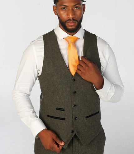 Men's Olive Green Wool Blend Tweed Formal Suit