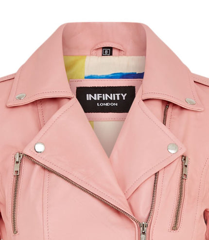 Womens Leather Brando Biker Jacket-Orlando - Baby Pink