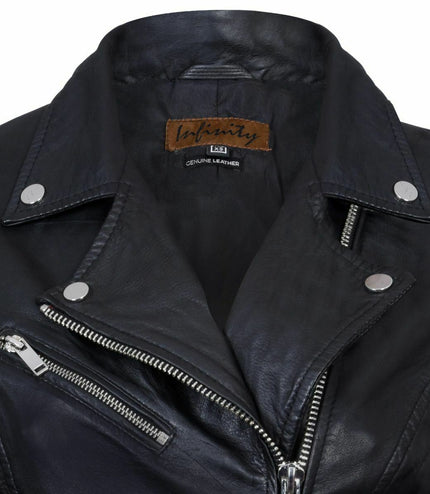 Womens Leather Classic Biker Brando Jacket-Baku - Black