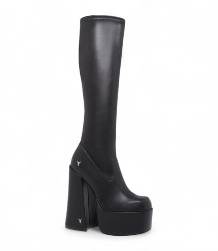 Windsorsmith Womens Black Knee-High Sock Platform Goth Heel Boots - Survival