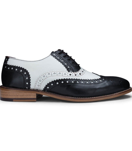 Mens Classic Oxford Black/White Leather Gatsby Brogue Shoes