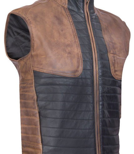Mens Black/Brown Leather Gilet-Sheffield