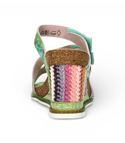 Laura Vita Women's Balade 32 Vert Green Floral Leather Wedge Espadrille Sandals
