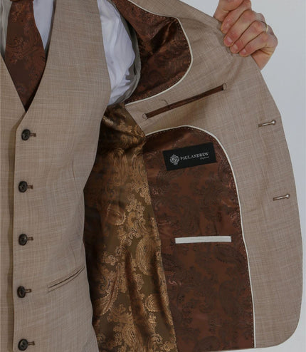 Men's 3 Piece Beige Summer Wedding Tailored Fit Suit