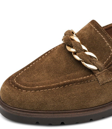 Tamaris Womens Camel Brown Suede Leather Loafers Shoes