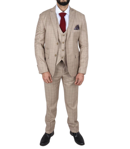 Mens IM2 Classic Plain Beige 3 Piece Suit