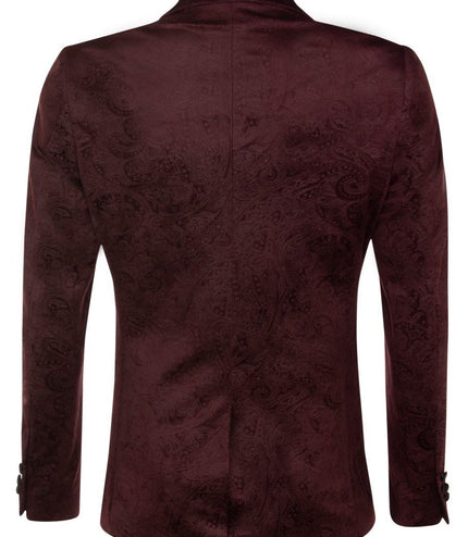 Mens Wine Velvet Paisley Blazer Dinner Jacket