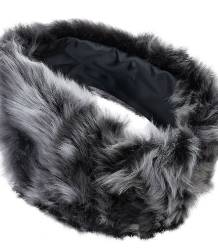 Ladies  Toscana 100% Sheepskin Leather Headband - Black Silver